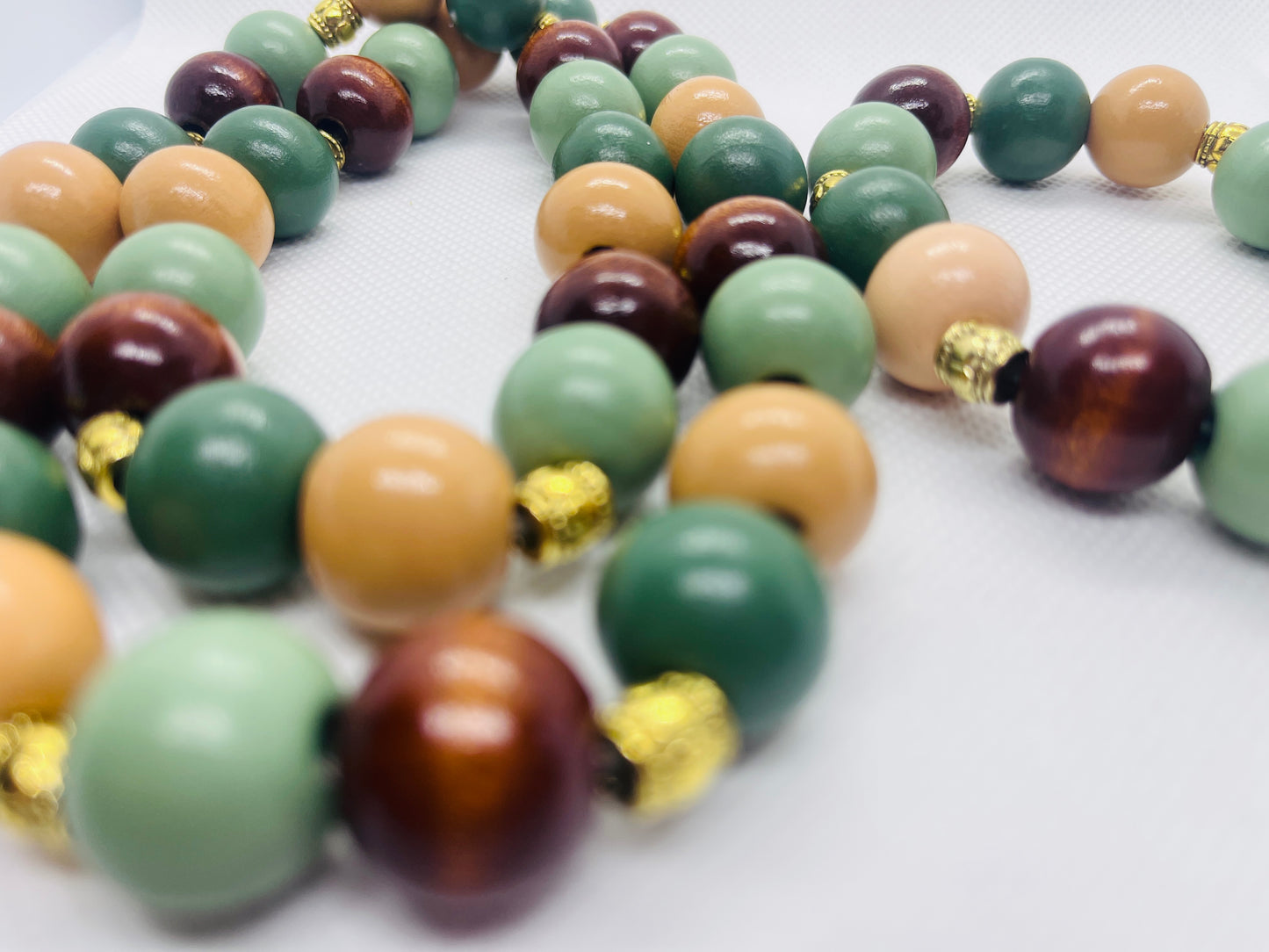 Sage & Natural Wood Bead Necklace and Bracelet Set