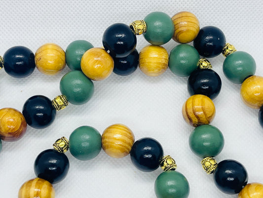 Hand-strung wooden bead necklace with matching stretch bracelet