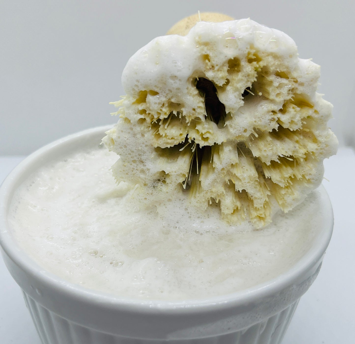 Kitchen Soap in White Ramekin and Bamboo Scrub Brush